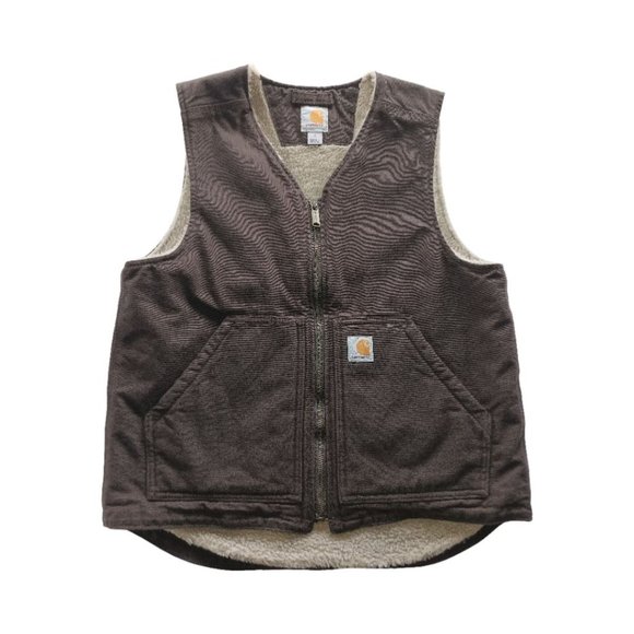 Carhartt Other - CARHARTT Dark Brown Relaxed Fit Washed Duck Sherpa Lined Vest Men's SM | 104394